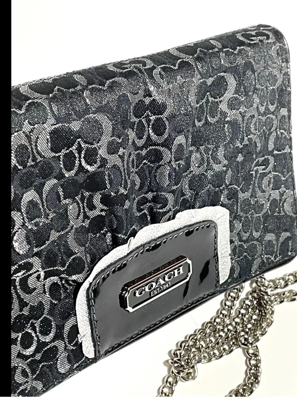 Vintage Coach Black Patent Leather Silver Evening Bag/Clutch